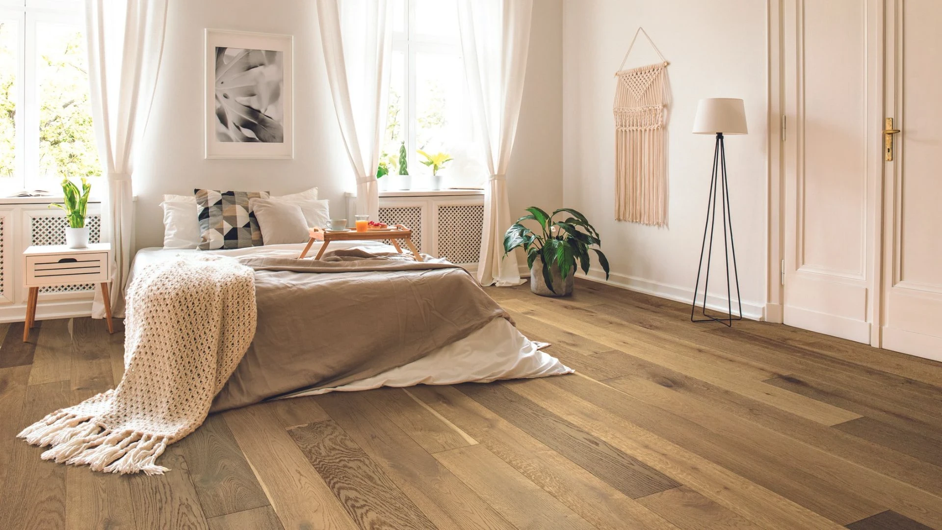 Luxury vinyl plank flooring in a bedroom